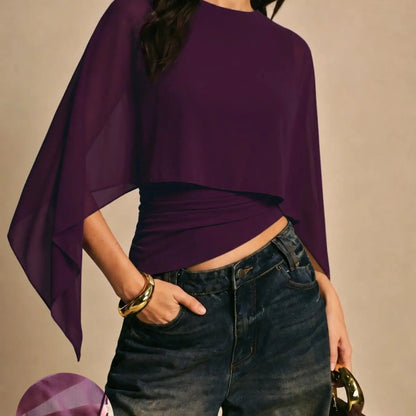 Chic Minimalist Asymmetrical Blouse with Batwing Sleeves - Perfect for Everyday Style