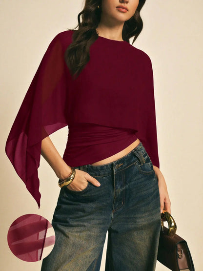 Chic Minimalist Asymmetrical Blouse with Batwing Sleeves - Perfect for Everyday Style