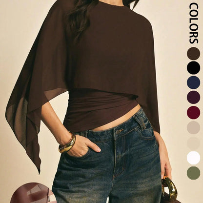 Chic Minimalist Asymmetrical Blouse with Batwing Sleeves - Perfect for Everyday Style