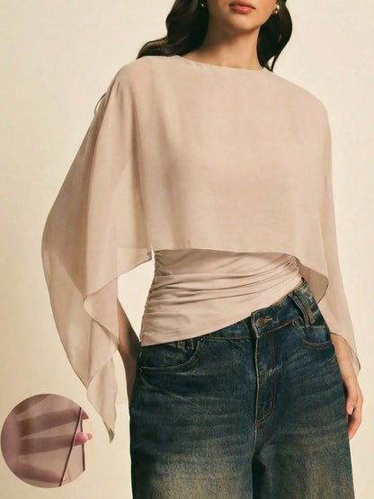 Chic Minimalist Asymmetrical Blouse with Batwing Sleeves - Perfect for Everyday Style