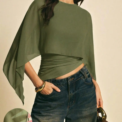 Chic Minimalist Asymmetrical Blouse with Batwing Sleeves - Perfect for Everyday Style