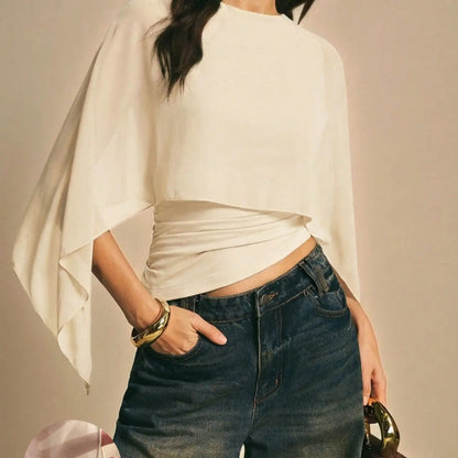Chic Minimalist Asymmetrical Blouse with Batwing Sleeves - Perfect for Everyday Style